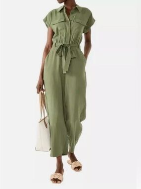 Nine West Olive Green Tie-Waist Utility Jumpsuit